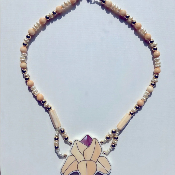 Vintage Karla Jordan Flower Pendant Statement Necklace - Picture 3 of 12